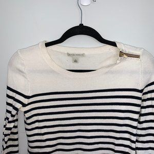 Banana Republic Navy Striped Crew Neck Zipper